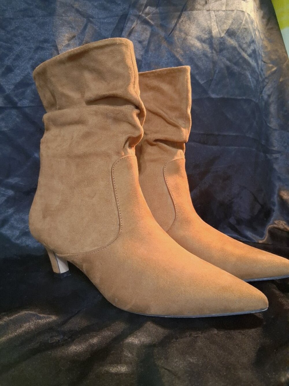 Coutgo Brown Slouchy Kitten Heel Ankle Boots Pointed Toe Size 8.5